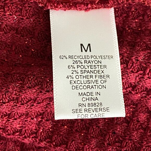 New LOGO Lori Goldstein Metallic Waffle Knit Mock Neck Lace Top Size Medium - Picture 4 of 7